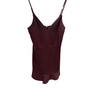 NWT Express Burgundy Red V-neck strapless Ruffle Hem Mini Dress size XS